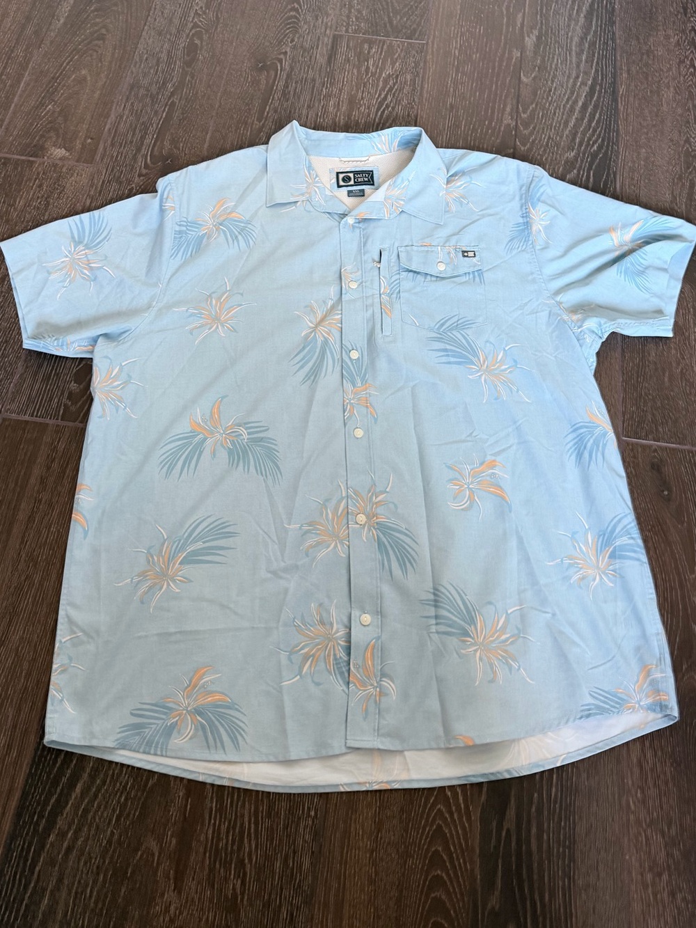 Salty Crew Light Blue Tropical Print Short Sleeve Button-Up